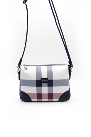 Silver & Polo SP784 Kadın Çapraz Çanta Ekose Beyaz-Lacivert
