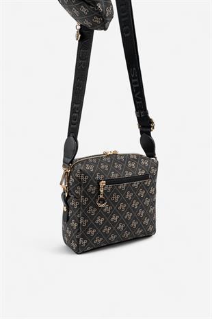 Silver & Polo SP1038 Kadın Çapraz Çanta Monogram Füme-Siyah