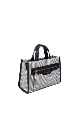 Silver & Polo SP1271 Kadın El Çantası Hasır Siyah Beyaz-Siyah