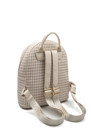 Silver & Polo SP1062 Kadın Sırt Çantası Ekose Line Kare Kum Beji-Kum Beji