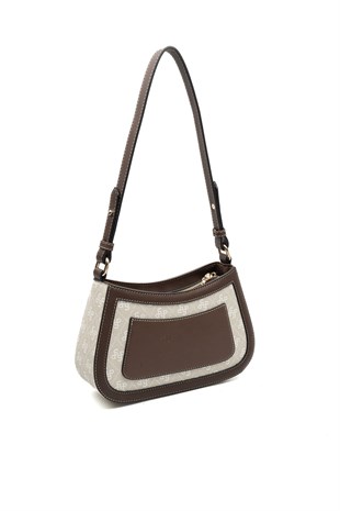 Silver & Polo SP1132 Kadın Çapraz Çanta Monogram Taş-Kahve