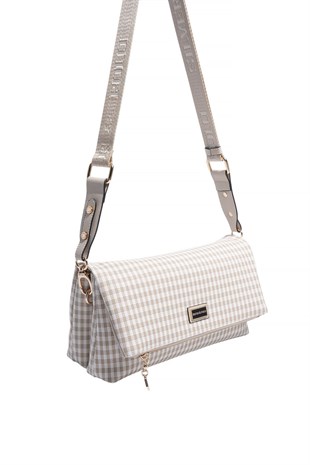 Silver & Polo SP1278 Kadın Çapraz Çanta Ekose Line Kare Kum Beji-Kum Beji