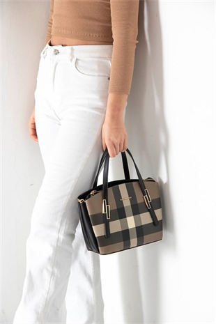 Silver & Polo SP1021 Kadın El Çantası Ekose Kahve-Siyah