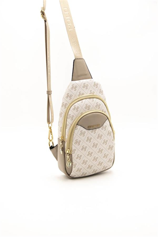 Silver & Polo SP959 Kadın Vücut Çantası Monogram Bej-Kum