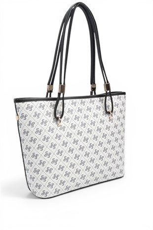 Silver Polo Beyaz - Siyah Monogram Kadın Omuz Çantası SP1282