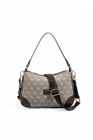 Silver Polo Y.Yeşil - Kahve Monogram Kadın Omuz Çantası SP1269