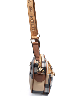 Silver & Polo SP1267 Kadın Çapraz Çanta Ekose Bej-Taba