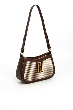 Silver & Polo SP1132 Kadın Çapraz Çanta Ekose Line Kare Kahve Sarı-Kahve