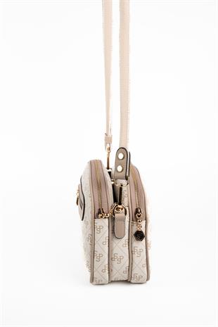 Silver & Polo SP745 Kadın Çapraz Çanta Monogram Bej-Kum