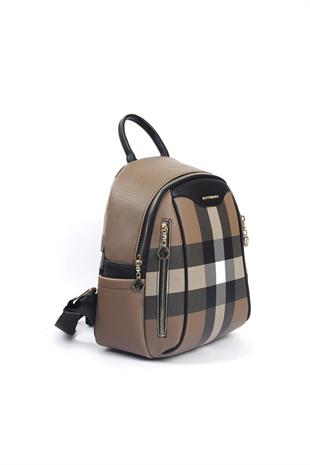 Silver & Polo SP906 Kadın Sırt Çantası Ekose Kahve-Siyah