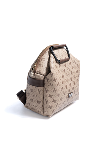Silver & Polo SP771 Kadın Sırt Çantası Monogram Koyu Bej-Kahve