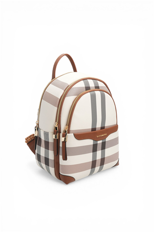 Silver & Polo SP1265 Kadın Sırt Çantası Ekose Krem-Taba