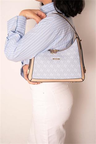 Silver Polo SP1187 Kadın Omuz Çantası Monogram Mavi-Ten