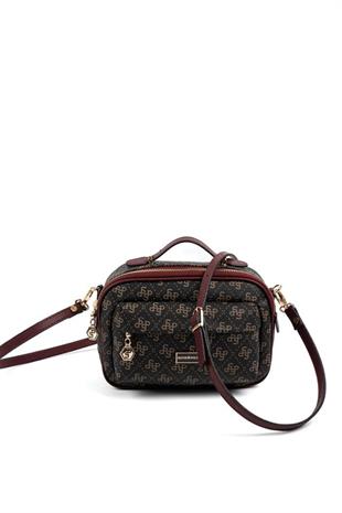 Silver & Polo SP1186 Kadın Çapraz Çanta Monogram Kahve Sarı-Bordo