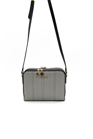 Silver & Polo SP888 Kadın Çapraz Çanta Hasır Siyah Beyaz-Siyah