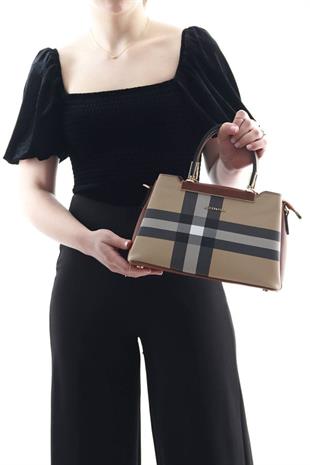 Silver & Polo SP913 Kadın El Çantası Ekose Bej-Taba