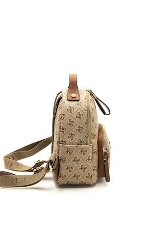 Silver & Polo SP1130 Kadın Sırt Çantası Monogram Koyu Bej-Taba