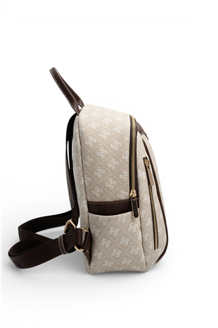 Silver Polo SP906 Kadın Sırt Çantası Monogram Taş-Kahve
