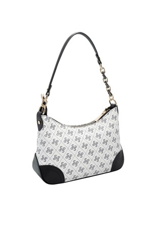 Silver Polo Beyaz - Siyah Monogram Kadın Omuz Çantası SP1277