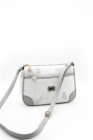 Silver & Polo SP1060 Kadın Çapraz Çanta Harita Beyaz-Antrasit