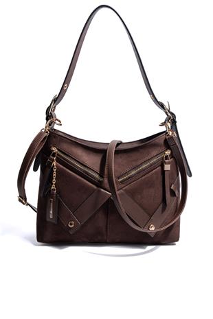 Silver & Polo SP1268 Kadın Omuz Çantası Süet Kahve-Kahve