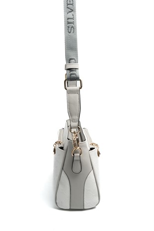 Silver & Polo SP1273 Kadın Çapraz Çanta Logolu Beyaz-A.Gri