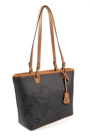 Silver Polo SP1204 Kadın Omuz Çantası Harita Siyah-A.Taba