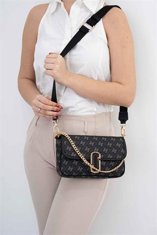 Silver Polo SP1171 Kadın Omuz Çantası Monogram Füme-Siyah