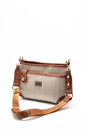 Silver & Polo SP1160 Kadın Çapraz Çanta Hasır Bej-Taba