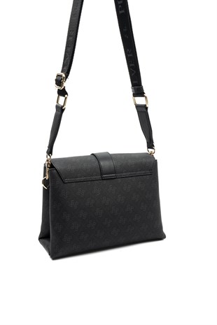 Silver & Polo SP1275 Kadın Çapraz Çanta Monogram Siyah-Siyah