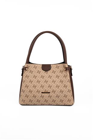 Silver & Polo SP1254 Kadın El Çantası Monogram Koyu Bej-Kahve