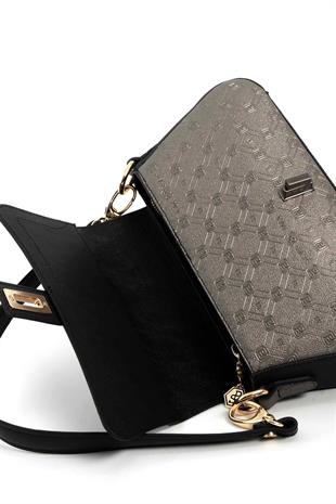 Silver & Polo SP1177 Kadın Omuz Çantası Logolu Platin-Siyah