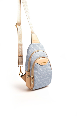 Silver & Polo SP959 Kadın Vücut Çantası Monogram Mavi-Ten