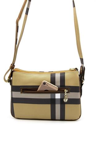 Silver & Polo SP818 Kadın Çapraz Çanta Ekose Bej-Taba
