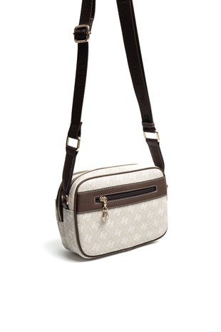Silver Polo SP1162 Kadın Çapraz Çanta Monogram Taş-Kahve