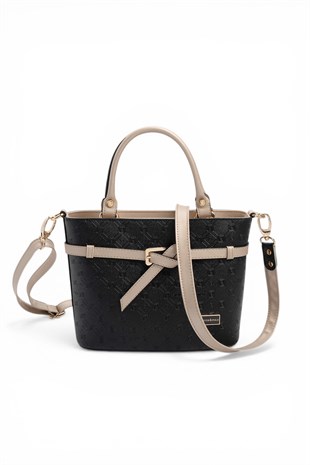 Silver & Polo SP1283 Kadın El Çantası Logolu Siyah-S.Nut