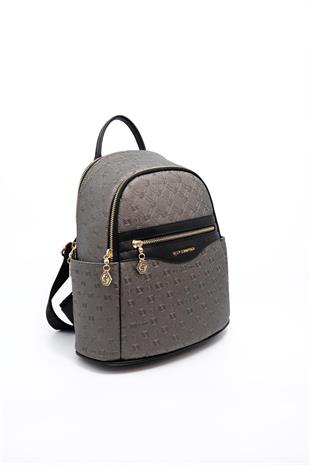 Silver & Polo SP1161 Kadın Sırt Çantası Logolu Platin-Siyah