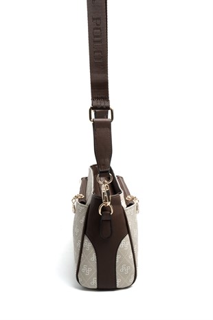 Silver & Polo SP1273 Kadın Çapraz Çanta Monogram Taş-Kahve