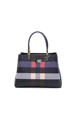 Silver & Polo SP1098 Kadın El Çantası Ekose Lacivert