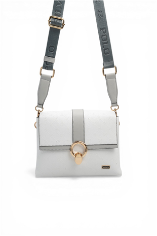 Silver & Polo SP1275 Kadın Çapraz Çanta Logolu Beyaz-A.Gri