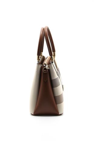 Silver & Polo SP1000 Kadın El Çantası Ekose Krem-Taba