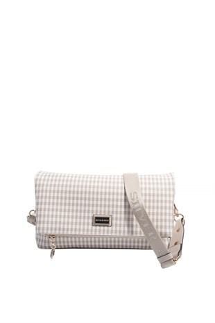 Silver & Polo SP1278 Kadın Çapraz Çanta Ekose Line Kare Kum Beji-Kum Beji