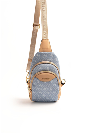 Silver & Polo SP959 Kadın Vücut Çantası Monogram Mavi-Ten