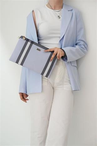 Silver Polo Mavi - Kemik Ekose Kadın Portföy ve Clutch El Çantası SP1034