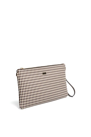 Silver & Polo SP1034 Kadın Portföy & Clutch Ekose Line Kare Kahve Sarı-Kahve