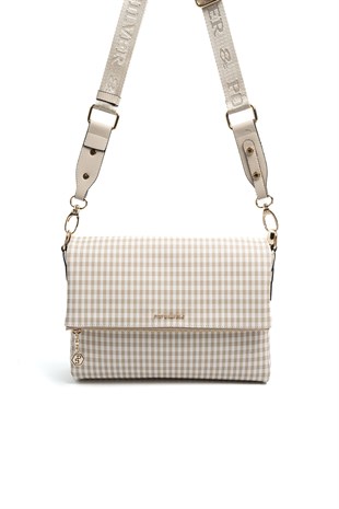 Silver & Polo SP963 Kadın Çapraz Çanta Ekose Line Kare Kum Beji-Kum Beji