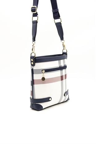 Silver & Polo SP1120 Kadın Çapraz Çanta Ekose Beyaz-Lacivert