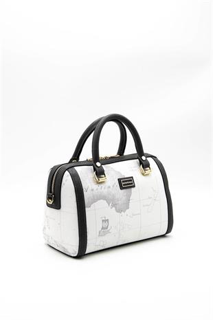 Silver & Polo SP1091 Kadın El Çantası Harita Beyaz-Antrasit