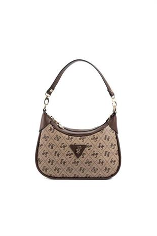 Silver Polo SP1180 Kadın Omuz Çantası Monogram Koyubej-Kahve
