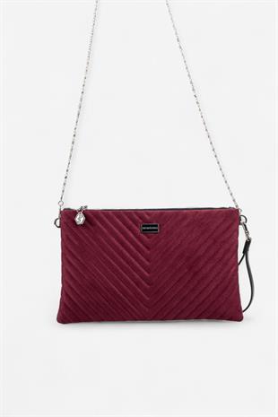 Silver Polo SP1034 Kadın Portföy & Clutch Kapitone V Süet Bordo-Süet Bordo